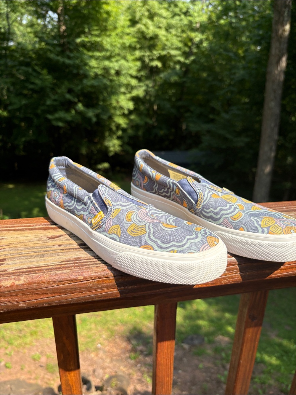 Keds Slip-On Sneakers in Gray and Yellow Floral Print